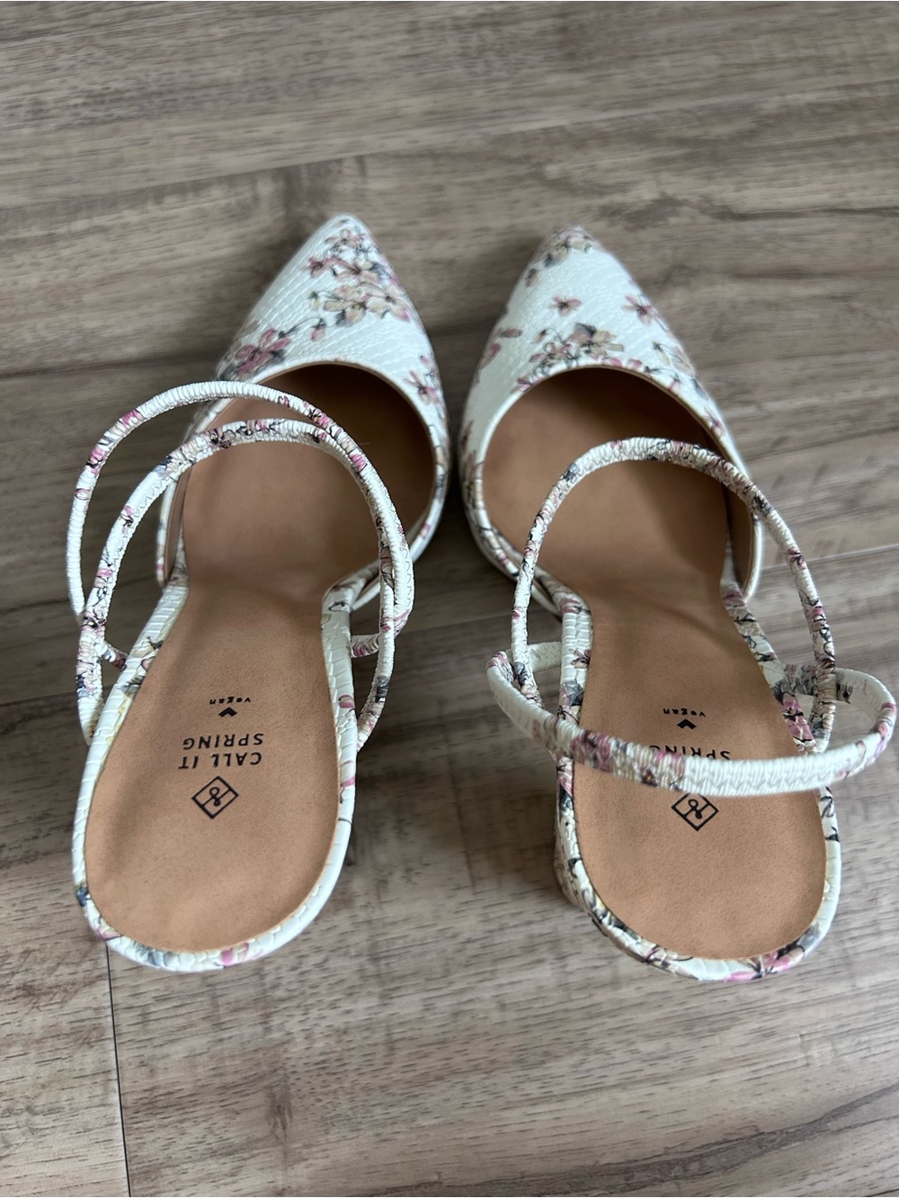 Floral vegan Pointed-Toe Block Heel strappy Mules White pink flowers summer - Picture 3 of 9